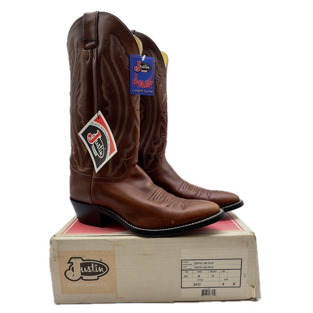 Justin 2417 Cowboy Boots Mens 9 D Coffee Saltillo Brown Leather NWT